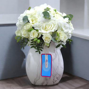 White Hydrangea & Roses Vase Arrangement